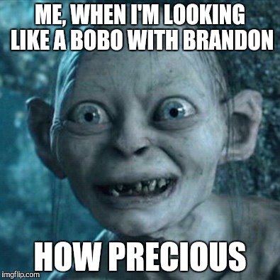 Gollum | ME, WHEN I'M LOOKING LIKE A BOBO WITH BRANDON; HOW PRECIOUS | image tagged in memes,gollum | made w/ Imgflip meme maker