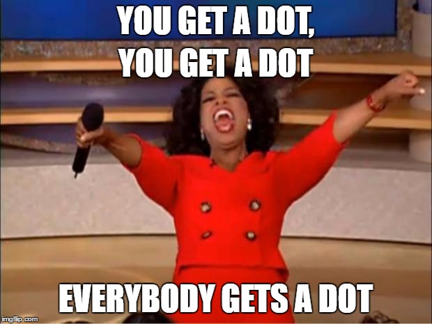 Oprah You Get A Meme | YOU GET A DOT, YOU GET A DOT; EVERYBODY GETS A DOT | image tagged in memes,oprah you get a | made w/ Imgflip meme maker