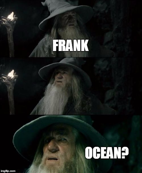 Confused Gandalf | FRANK; OCEAN? | image tagged in memes,confused gandalf,AdviceAnimals | made w/ Imgflip meme maker