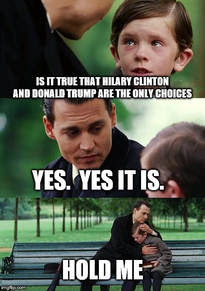 2016 election  | IS IT TRUE THAT HILARY CLINTON AND DONALD TRUMP ARE THE ONLY CHOICES; YES.  YES IT IS. HOLD ME | image tagged in memes,hillary clinton,donald trump,third party | made w/ Imgflip meme maker