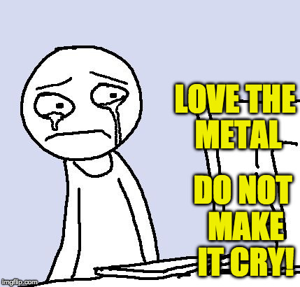 crying at computer | LOVE THE METAL; DO NOT MAKE IT CRY! | image tagged in crying at computer | made w/ Imgflip meme maker