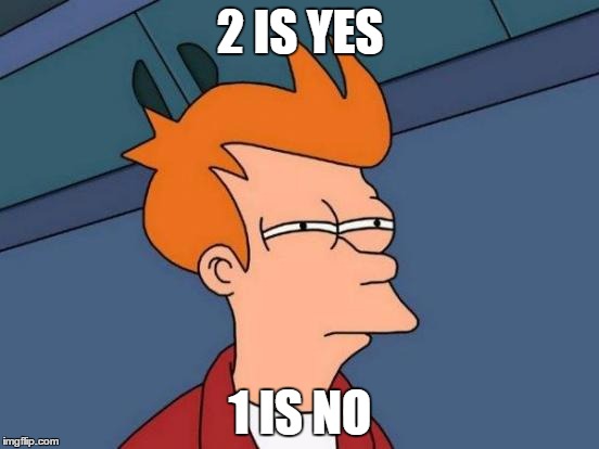 Futurama Fry Meme | 2 IS YES; 1 IS NO | image tagged in memes,futurama fry | made w/ Imgflip meme maker