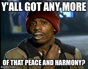 Y'all Got Any More Of That Meme | Y'ALL GOT ANY MORE OF THAT PEACE AND HARMONY? | image tagged in memes,yall got any more of | made w/ Imgflip meme maker