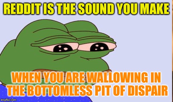 REDDIT IS THE SOUND YOU MAKE WHEN YOU ARE WALLOWING IN THE BOTTOMLESS PIT OF DISPAIR | made w/ Imgflip meme maker
