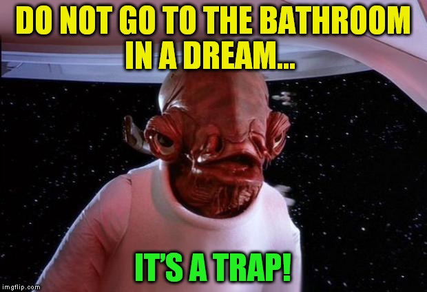 Its A Trap! | DO NOT GO TO THE BATHROOM IN A DREAM... IT’S A TRAP! | image tagged in its a trap,star wars,pee,funny meme,laughs,dreams | made w/ Imgflip meme maker