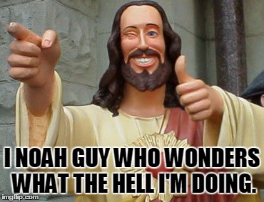 Thumbs Up Jesus | I NOAH GUY WHO WONDERS WHAT THE HELL I'M DOING. | image tagged in thumbs up jesus | made w/ Imgflip meme maker