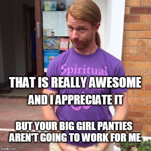 JP Sears. The Spiritual Guy | THAT IS REALLY AWESOME; AND I APPRECIATE IT; BUT YOUR BIG GIRL PANTIES AREN'T GOING TO WORK FOR ME | image tagged in jp sears the spiritual guy,big girl panties | made w/ Imgflip meme maker