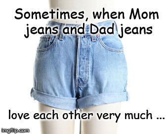 It's in the genes | Sometimes, when Mom jeans and Dad jeans; love each other very much ... | image tagged in jeans,momjeans,memes | made w/ Imgflip meme maker