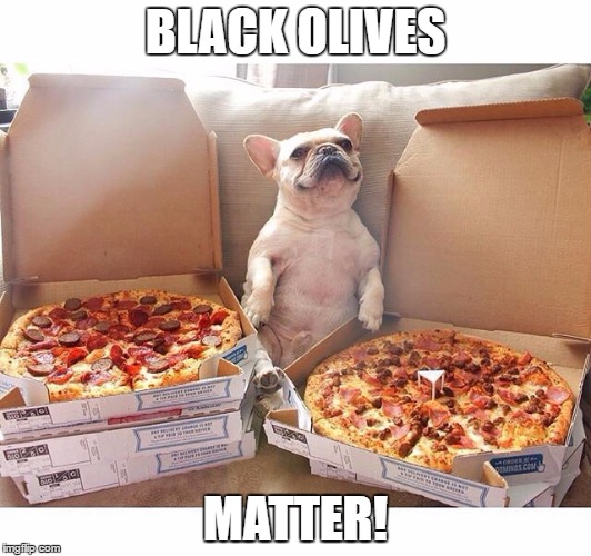 Pizza Dog | BLACK OLIVES; MATTER! | image tagged in pizza dog | made w/ Imgflip meme maker