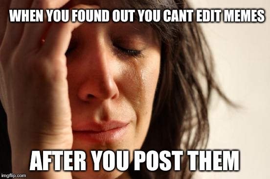 First World Problems |  WHEN YOU FOUND OUT YOU CANT EDIT MEMES; AFTER YOU POST THEM | image tagged in memes,first world problems | made w/ Imgflip meme maker