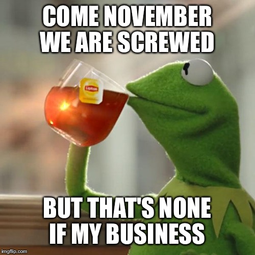 But That's None Of My Business | COME NOVEMBER WE ARE SCREWED; BUT THAT'S NONE IF MY BUSINESS | image tagged in memes,but thats none of my business,kermit the frog | made w/ Imgflip meme maker