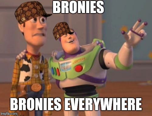 X, X Everywhere | BRONIES; BRONIES EVERYWHERE | image tagged in memes,x x everywhere,scumbag | made w/ Imgflip meme maker