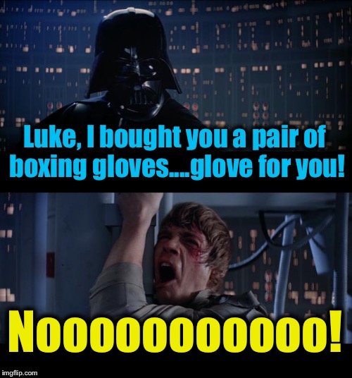 Star Wars Boxing Glove(s) No | Luke, I bought you a pair of boxing gloves....glove for you! Nooooooooooo! | image tagged in memes,star wars no,evilmandoevil,funny | made w/ Imgflip meme maker