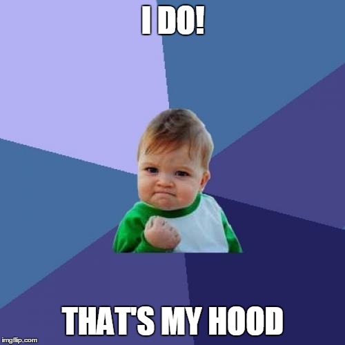 Success Kid Meme | I DO! THAT'S MY HOOD | image tagged in memes,success kid | made w/ Imgflip meme maker