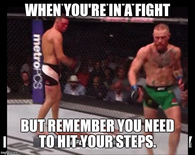 WHEN YOU'RE IN A FIGHT; BUT REMEMBER YOU NEED TO HIT YOUR STEPS. | made w/ Imgflip meme maker