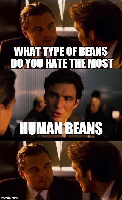 Inception Meme | WHAT TYPE OF BEANS DO YOU HATE THE MOST; HUMAN BEANS | image tagged in memes,inception | made w/ Imgflip meme maker