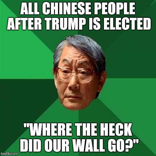 so true... | ALL CHINESE PEOPLE AFTER TRUMP IS ELECTED; "WHERE THE HECK DID OUR WALL GO?" | image tagged in memes,high expectations asian father,donald trump,vote trump | made w/ Imgflip meme maker