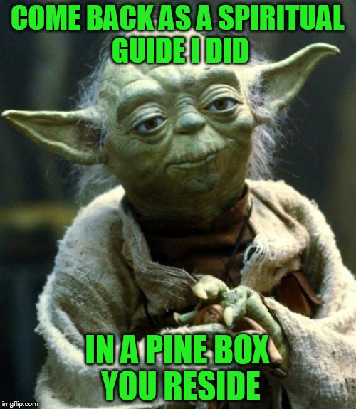 Star Wars Yoda Meme | COME BACK AS A SPIRITUAL GUIDE I DID IN A PINE BOX YOU RESIDE | image tagged in memes,star wars yoda | made w/ Imgflip meme maker