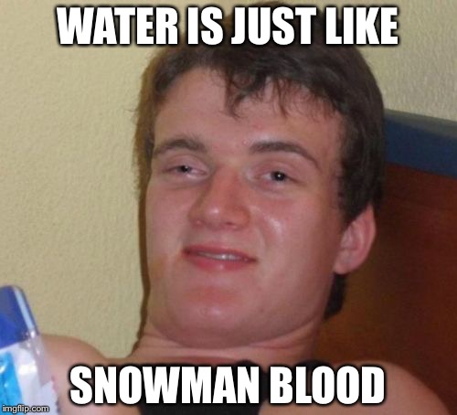 10 Guy |  WATER IS JUST LIKE; SNOWMAN BLOOD | image tagged in memes,10 guy | made w/ Imgflip meme maker