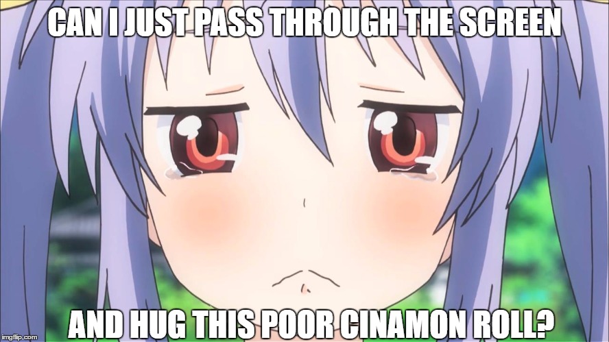LET ME GO HUG THEM!!!! PLEEEEEEEEEEEASE! T^T | CAN I JUST PASS THROUGH THE SCREEN AND HUG THIS POOR CINAMON ROLL? | image tagged in anime,cry,blush | made w/ Imgflip meme maker