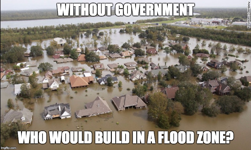 Without government..... | WITHOUT GOVERNMENT; WHO WOULD BUILD IN A FLOOD ZONE? | image tagged in flood,louisiana,government,muh roads | made w/ Imgflip meme maker