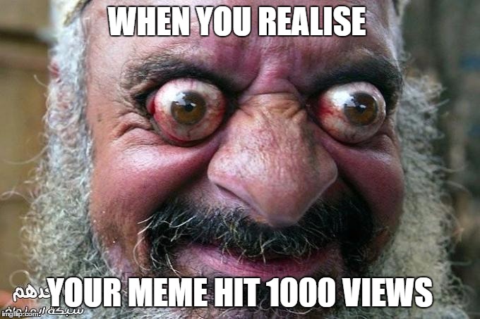 WHEN YOU REALISE; YOUR MEME HIT 1000 VIEWS | image tagged in shocked | made w/ Imgflip meme maker