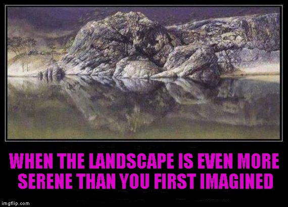 This has been around for awhile, but it's still really cool every time I see it...Do you? | WHEN THE LANDSCAPE IS EVEN MORE SERENE THAN YOU FIRST IMAGINED | image tagged in serenity,memes,landscapes,illusions,can you see it | made w/ Imgflip meme maker