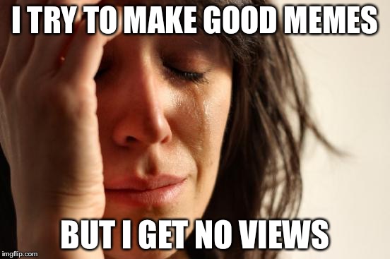 First World Problems | I TRY TO MAKE GOOD MEMES; BUT I GET NO VIEWS | image tagged in memes,first world problems | made w/ Imgflip meme maker