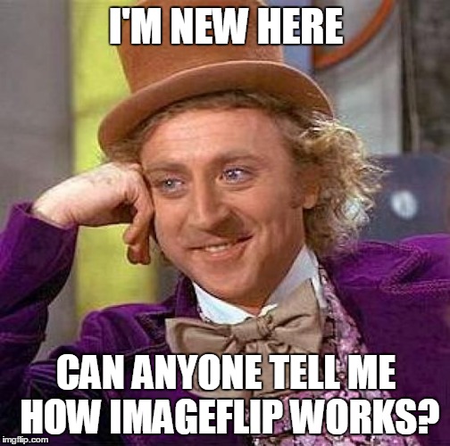 Creepy Condescending Wonka Meme | I'M NEW HERE; CAN ANYONE TELL ME HOW IMAGEFLIP WORKS? | image tagged in memes,creepy condescending wonka | made w/ Imgflip meme maker