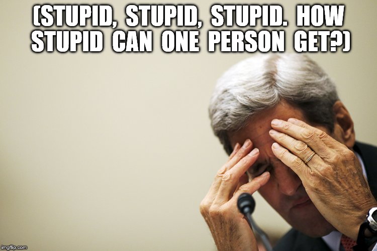 Kerry headache | (STUPID,  STUPID,  STUPID.  HOW  STUPID  CAN  ONE  PERSON  GET?) | image tagged in special kind of stupid | made w/ Imgflip meme maker