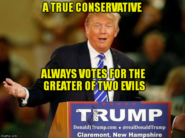 A TRUE CONSERVATIVE ALWAYS VOTES FOR THE GREATER OF TWO EVILS | made w/ Imgflip meme maker