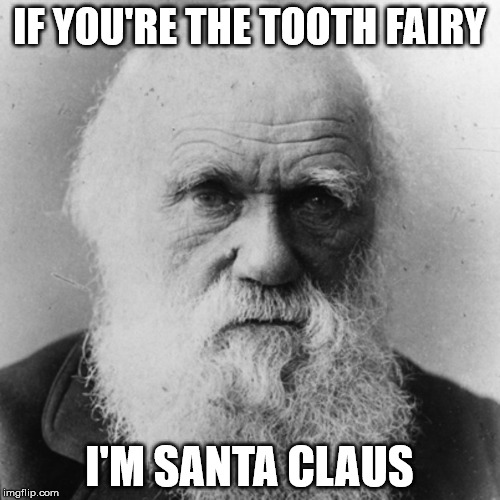 IF YOU'RE THE TOOTH FAIRY I'M SANTA CLAUS | image tagged in darwin | made w/ Imgflip meme maker