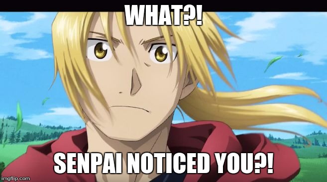 Edward Elric What?! | WHAT?! SENPAI NOTICED YOU?! | image tagged in edward elric what | made w/ Imgflip meme maker
