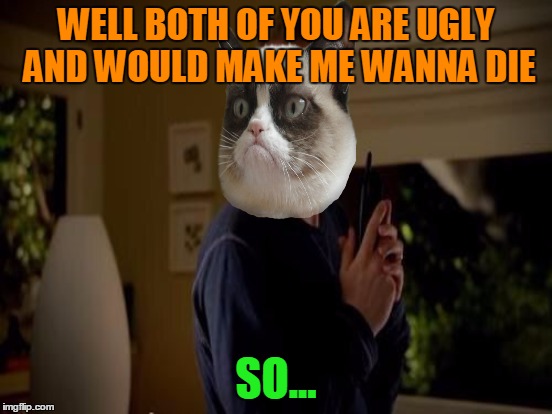 WELL BOTH OF YOU ARE UGLY AND WOULD MAKE ME WANNA DIE SO... | made w/ Imgflip meme maker