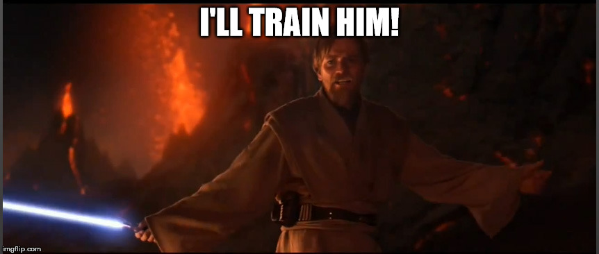 I'LL TRAIN HIM! | image tagged in obi wan high ground | made w/ Imgflip meme maker