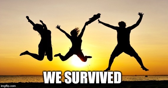 joy | WE SURVIVED | image tagged in joy,memes | made w/ Imgflip meme maker