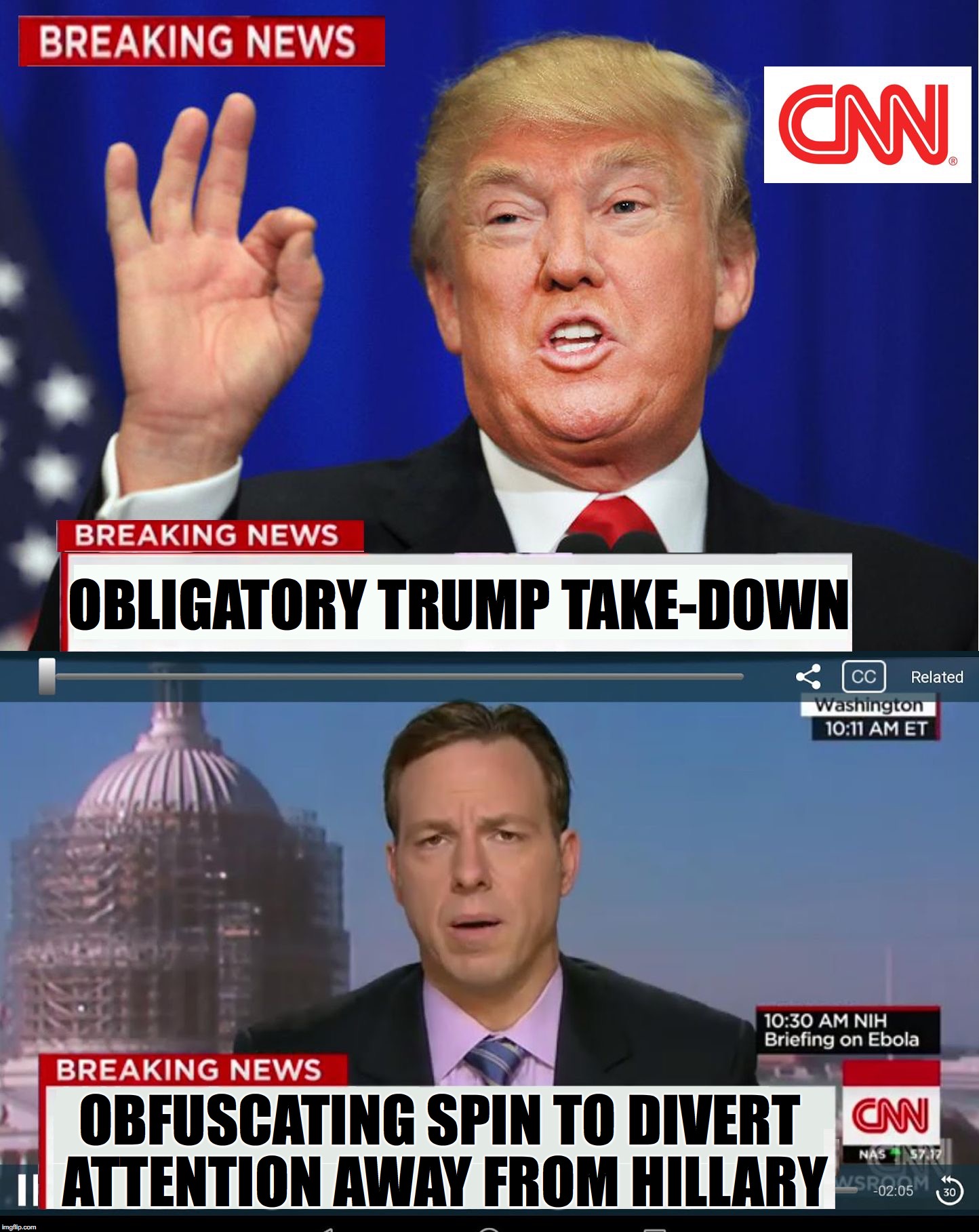 Translating CNN non-stop Trump coverage | OBLIGATORY TRUMP TAKE-DOWN; OBFUSCATING SPIN TO DIVERT ATTENTION AWAY FROM HILLARY | image tagged in cnn spins trump news | made w/ Imgflip meme maker