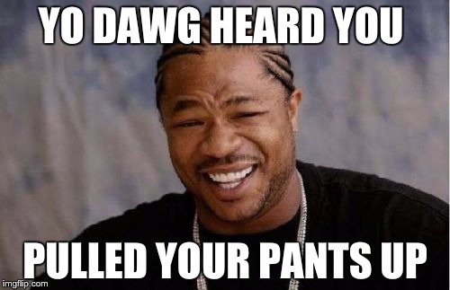 Yo Dawg Heard You Meme | YO DAWG HEARD YOU; PULLED YOUR PANTS UP | image tagged in memes,yo dawg heard you | made w/ Imgflip meme maker