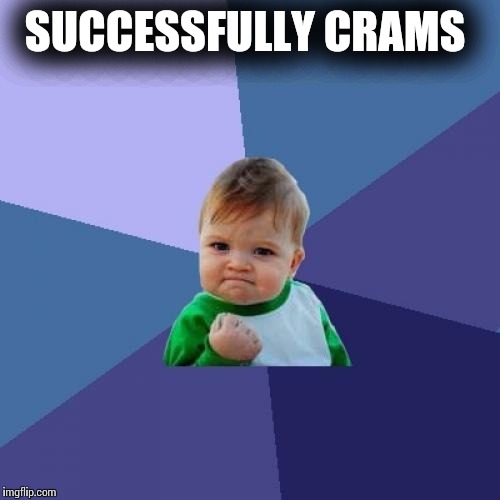 Success Kid |  SUCCESSFULLY CRAMS | image tagged in memes,success kid | made w/ Imgflip meme maker