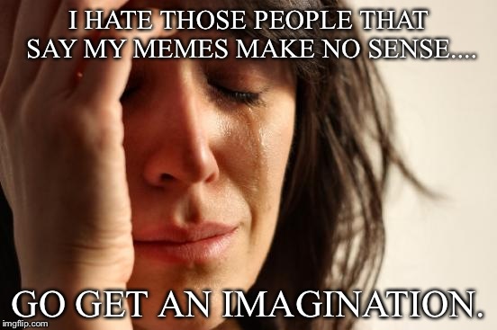 Sometimes people don't understand me. >: ( | I HATE THOSE PEOPLE THAT SAY MY MEMES MAKE NO SENSE.... GO GET AN IMAGINATION. | image tagged in memes,first world problems,jerks,online | made w/ Imgflip meme maker
