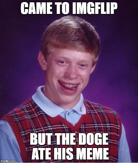 Bad Luck Brian | CAME TO IMGFLIP; BUT THE DOGE ATE HIS MEME | image tagged in memes,bad luck brian | made w/ Imgflip meme maker