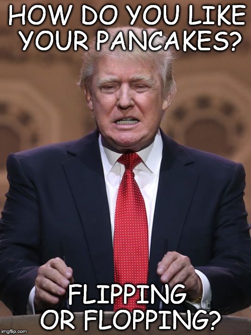 Donald Trump | HOW DO YOU LIKE YOUR PANCAKES? FLIPPING OR FLOPPING? | image tagged in donald trump | made w/ Imgflip meme maker