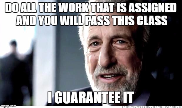 I Guarantee It Meme | DO ALL THE WORK THAT IS ASSIGNED AND YOU WILL PASS THIS CLASS; I GUARANTEE IT | image tagged in memes,i guarantee it | made w/ Imgflip meme maker