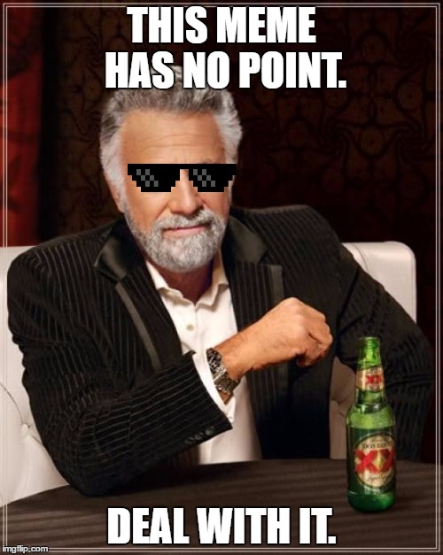 If you don't like it, then you can go jump in a fat guy's rolls for all I care. Over and out. | THIS MEME HAS NO POINT. DEAL WITH IT. | image tagged in memes,the most interesting man in the world | made w/ Imgflip meme maker