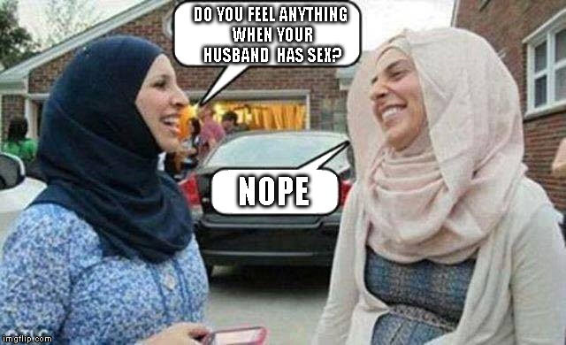 DO YOU FEEL ANYTHING WHEN YOUR HUSBAND  HAS SEX? NOPE | image tagged in muslim women chatting | made w/ Imgflip meme maker