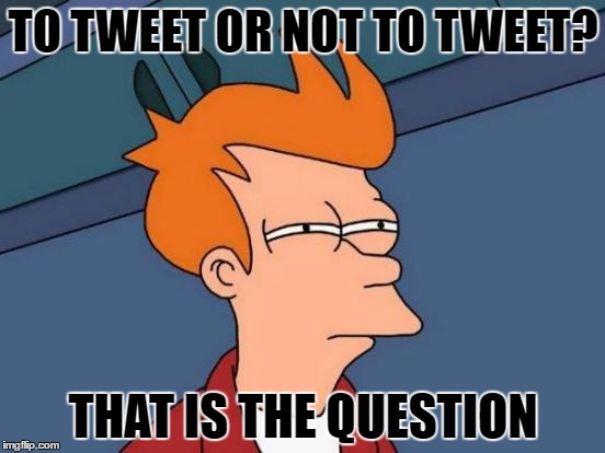 The daily decisions of life | TO TWEET OR NOT TO TWEET? THAT IS THE QUESTION | image tagged in memes,futurama fry,twitter | made w/ Imgflip meme maker