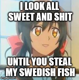 Hetalia | I LOOK ALL SWEET AND SHIT; UNTIL YOU STEAL MY SWEDISH FISH | image tagged in hetalia | made w/ Imgflip meme maker