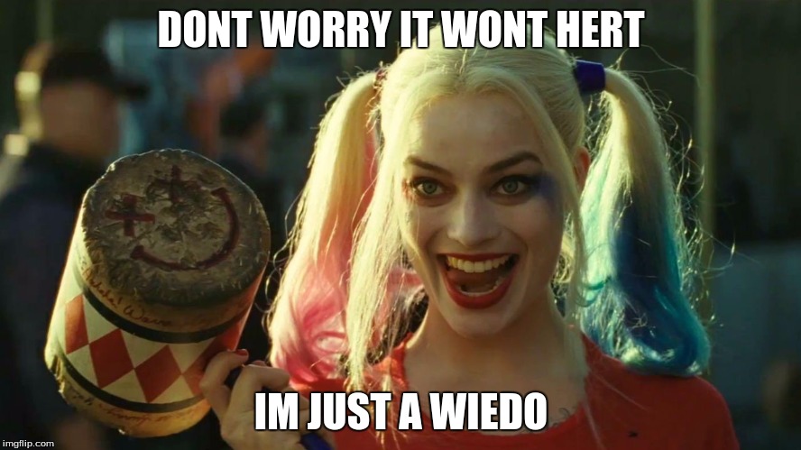 Harley Quinn hammer | DONT WORRY IT WONT HERT; IM JUST A WIEDO | image tagged in harley quinn hammer | made w/ Imgflip meme maker