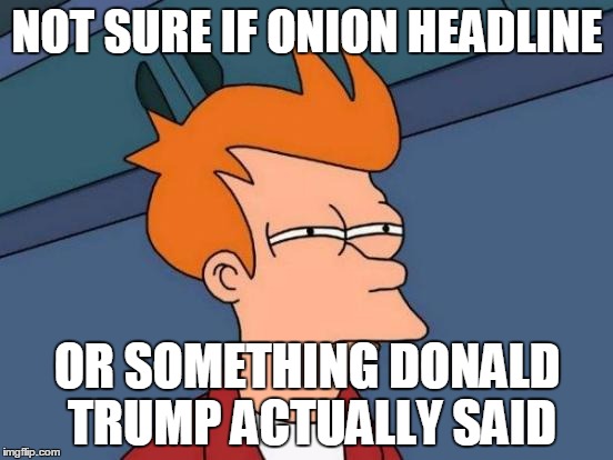 Futurama Fry Meme | NOT SURE IF ONION HEADLINE; OR SOMETHING DONALD TRUMP ACTUALLY SAID | image tagged in memes,futurama fry | made w/ Imgflip meme maker