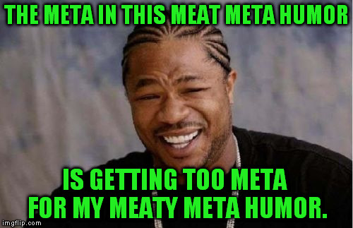 Yo Dawg Heard You Meme | THE META IN THIS MEAT META HUMOR IS GETTING TOO META FOR MY MEATY META HUMOR. | image tagged in memes,yo dawg heard you | made w/ Imgflip meme maker